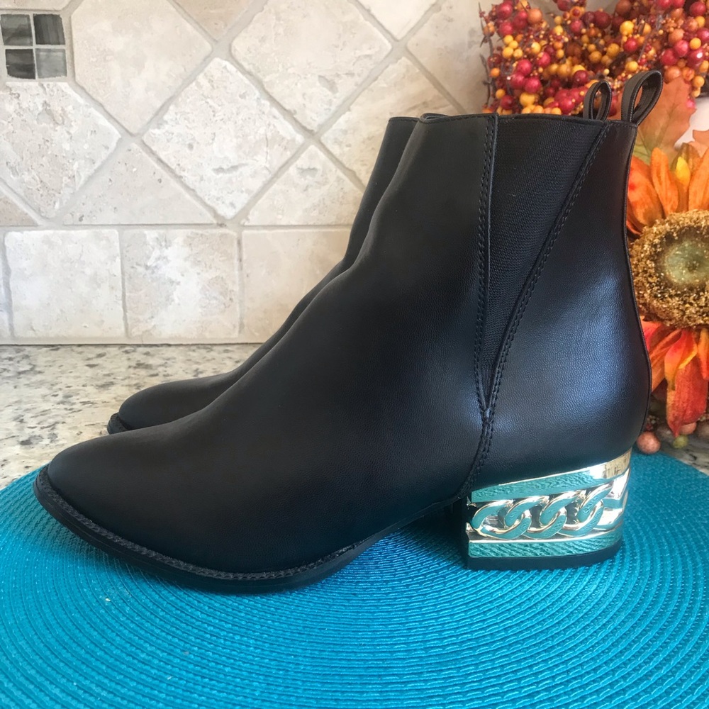 Gorgeous Black Ankle Boots with Gold Heels